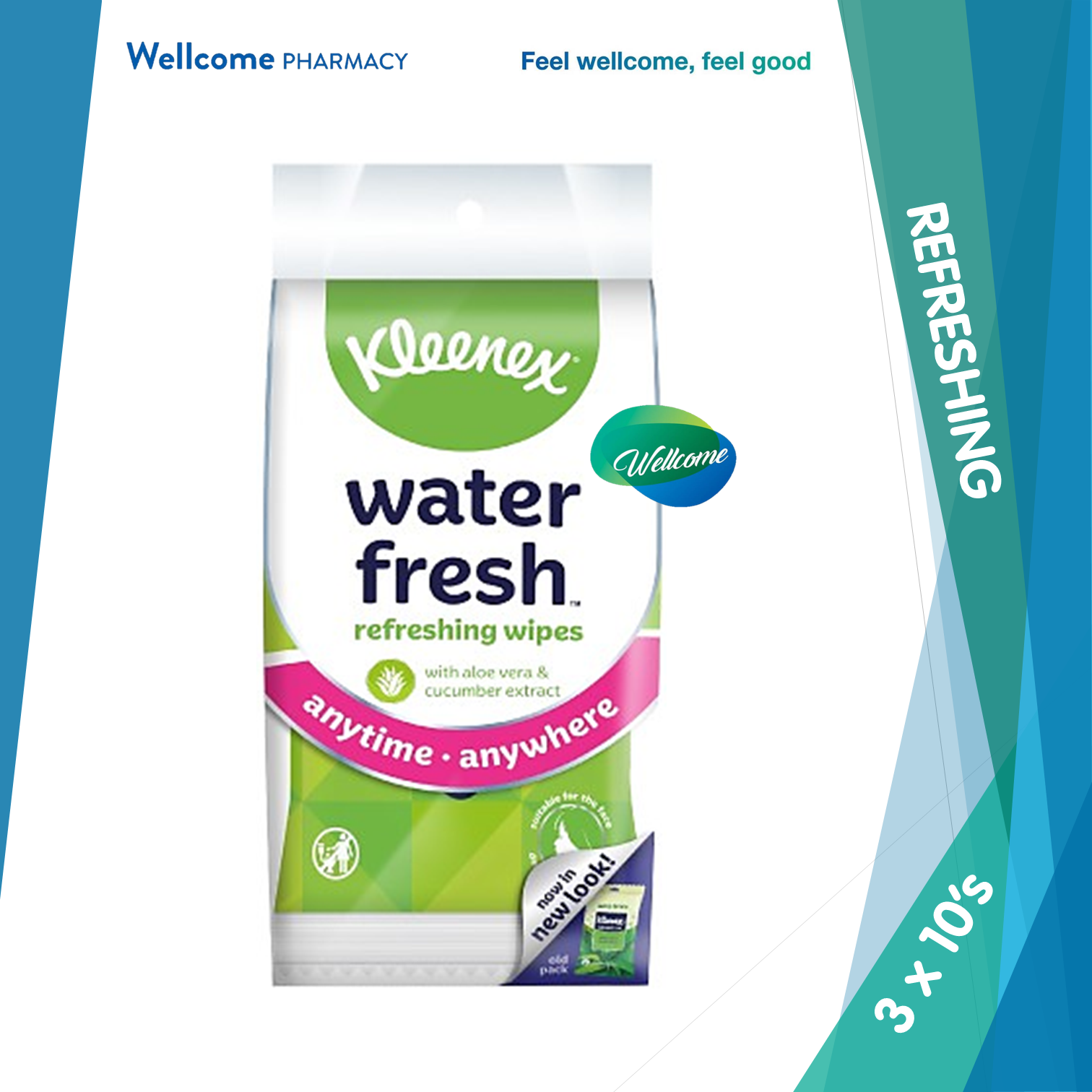 Kleenex Water Fresh Refreshing Wipes - 3 x 10s