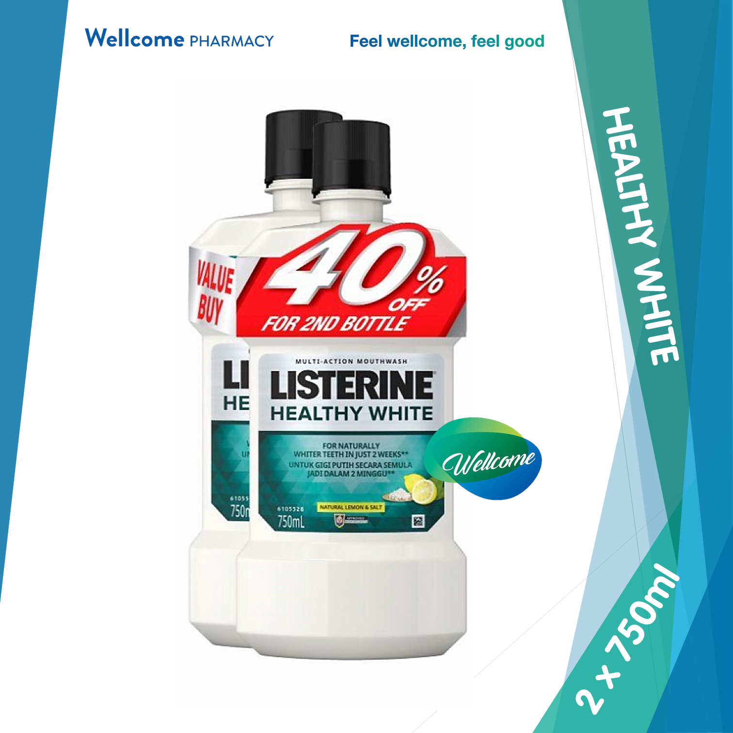 Listerine Healthy White - 2 x 750ml