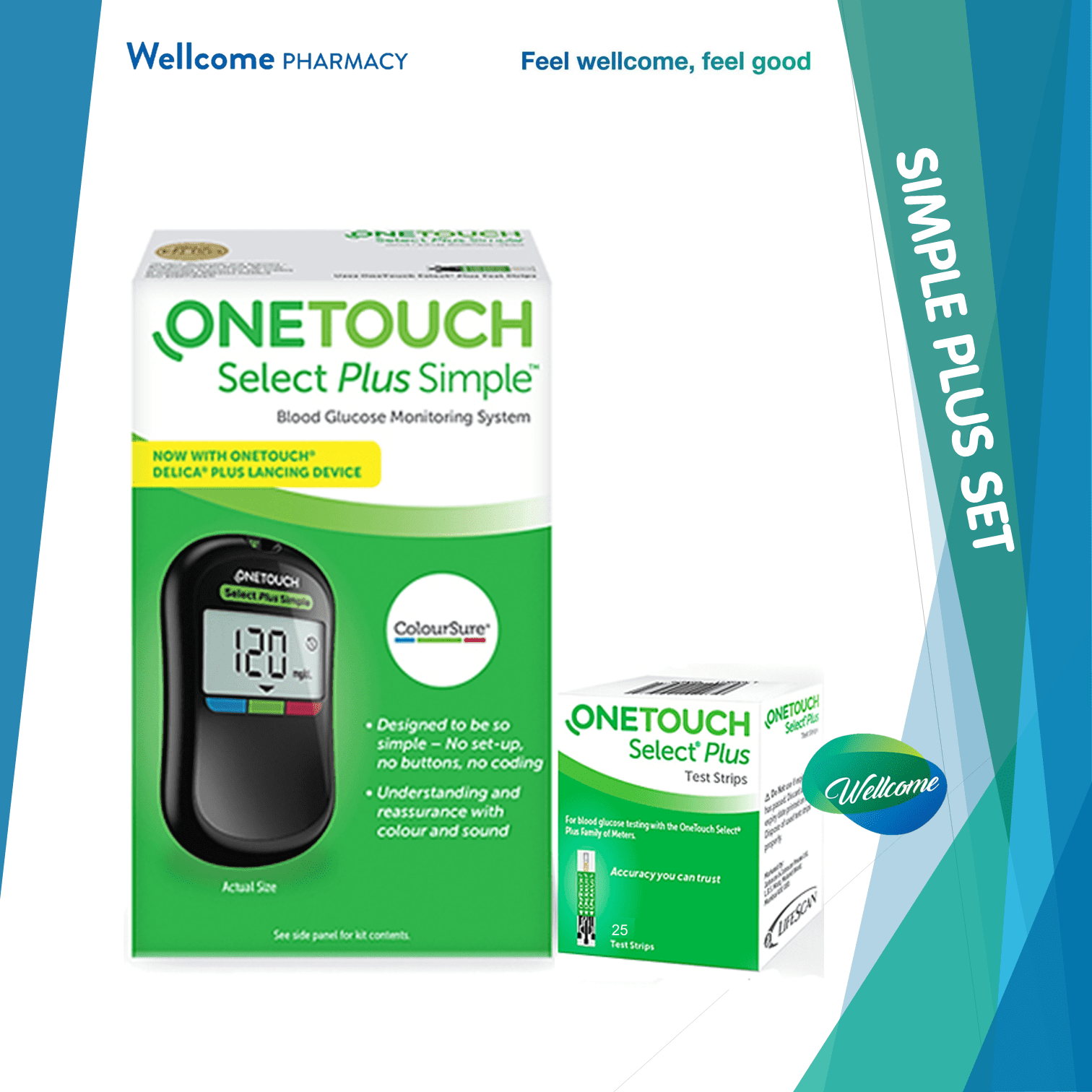 OneTouch Select Simple Plus Simple Glucose Monitoring System Value Set  (Meter + 25 Test Strips) – Wellcome Pharmacy