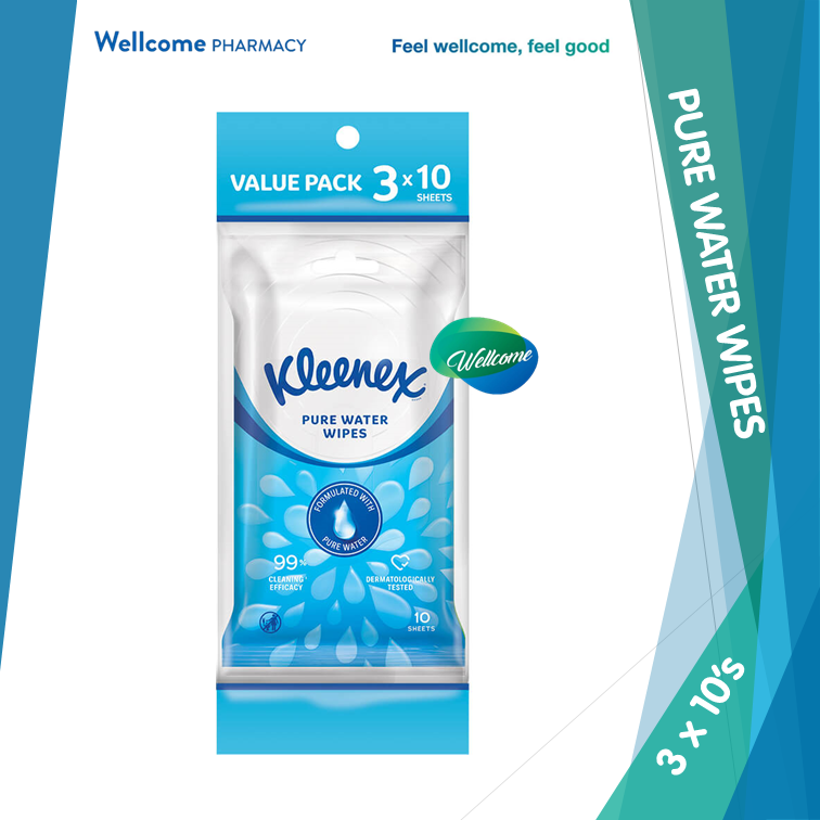 Kleenex Water Fresh Pure Water Wipes - 3 x 10s