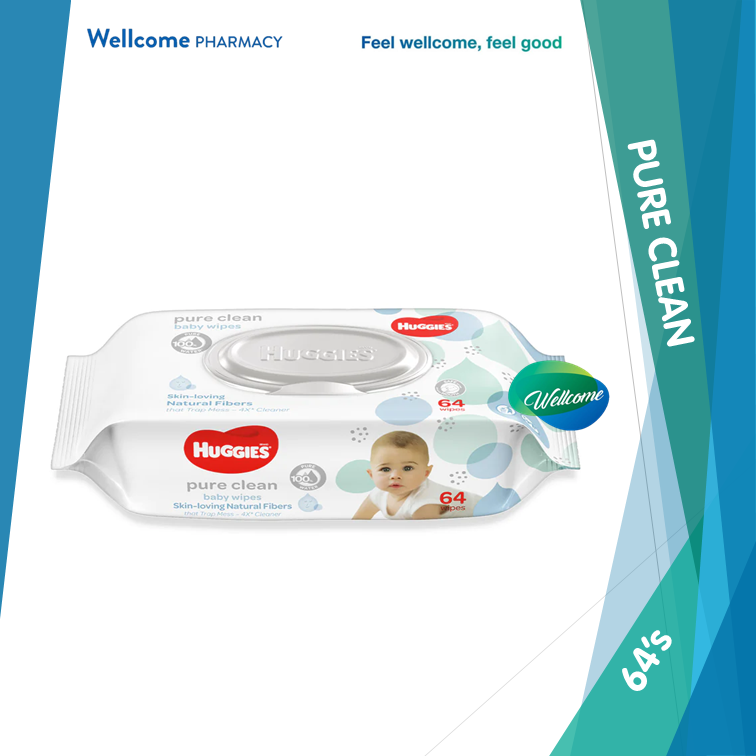 Huggies Baby Wipes Pure Water - 64s