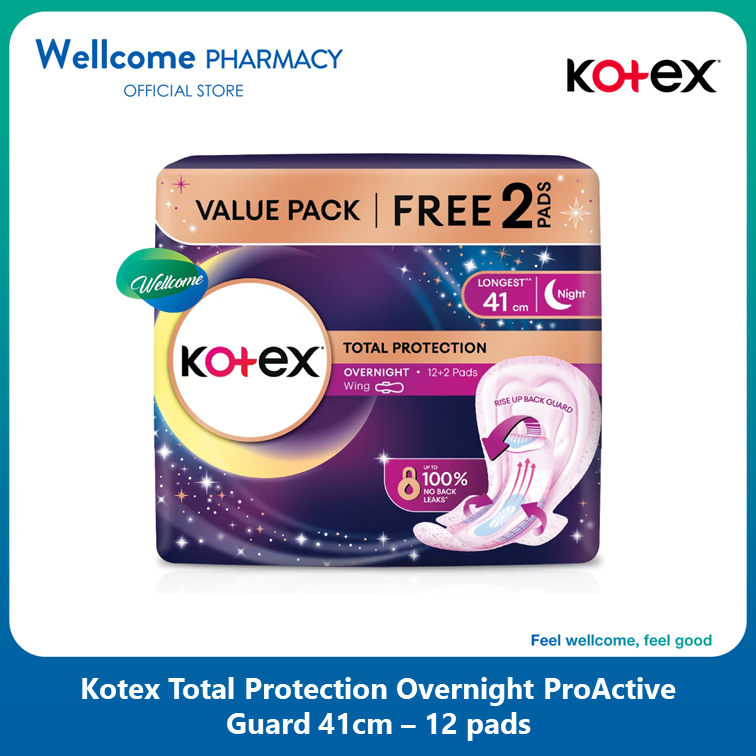 Kotex Total Protection Overnight PAG 41cm - 12s