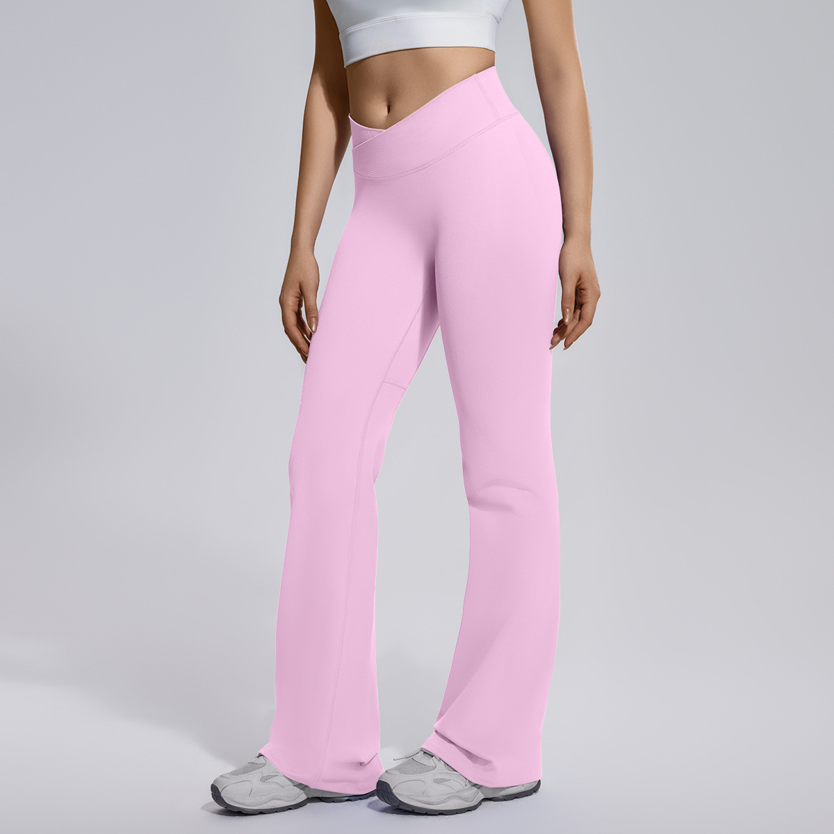 SKU-01-6719 cross waist wide leg pants-barbie pink
