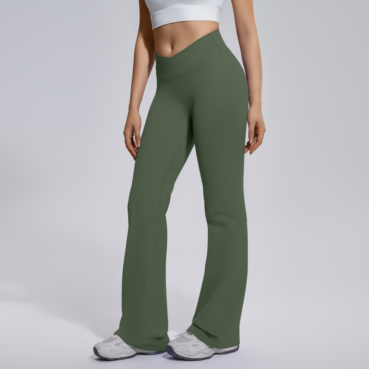 SKU-02-6719 cross waist wide leg pants-olive green