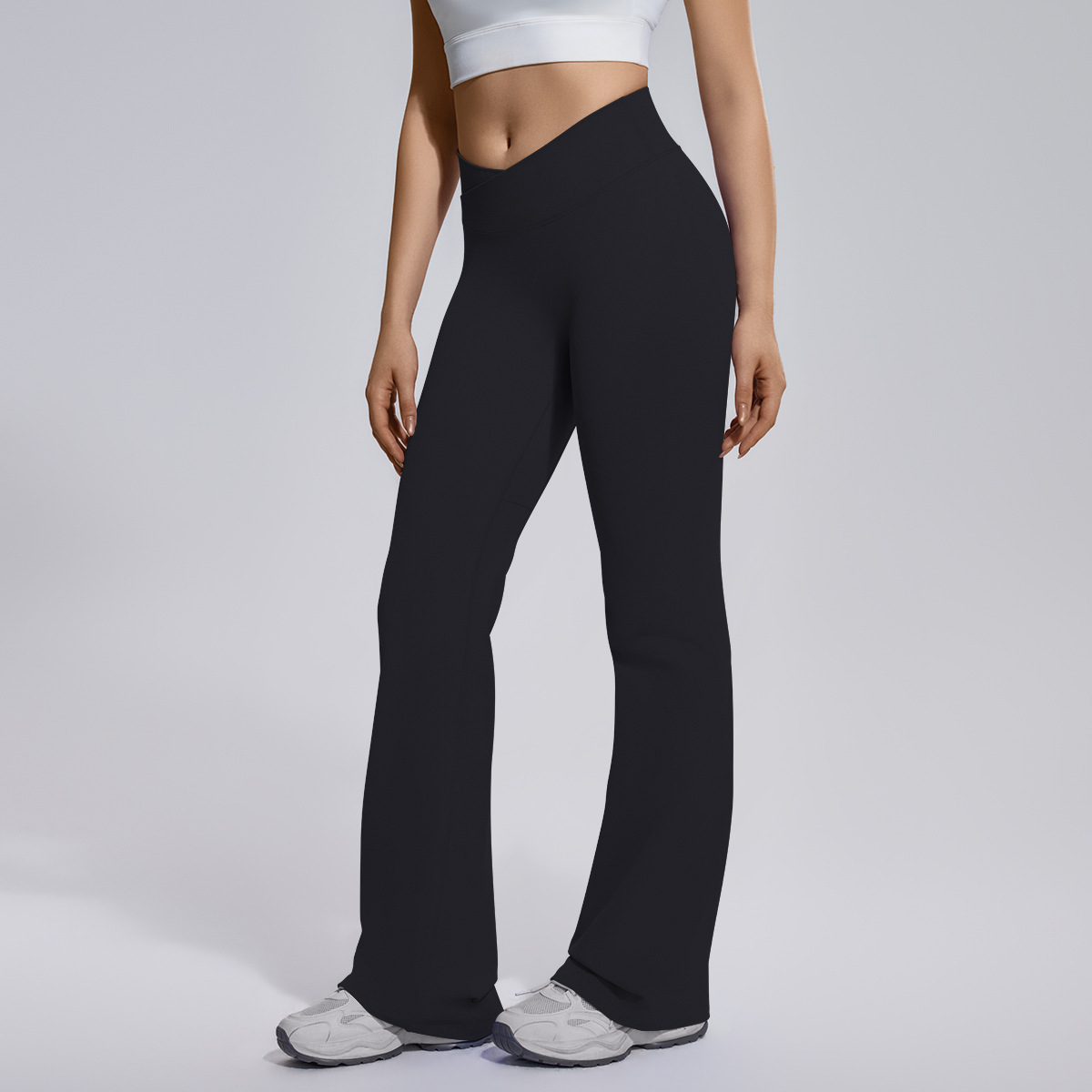 SKU-03-6719 cross waist wide leg pants-black