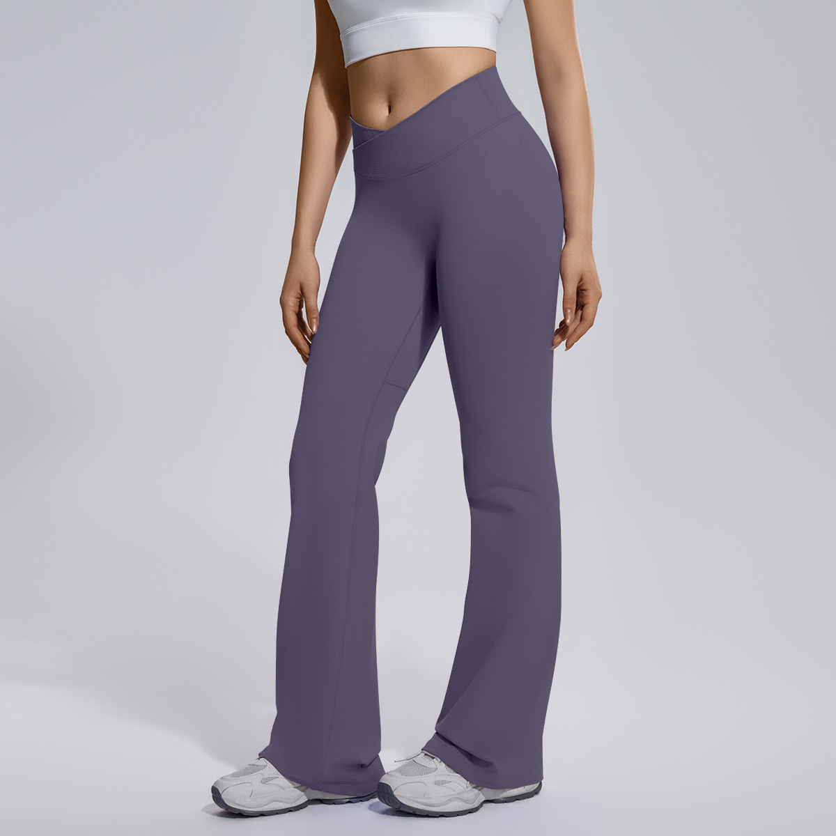 SKU-08-6719 cross waist wide leg pants-truffle color