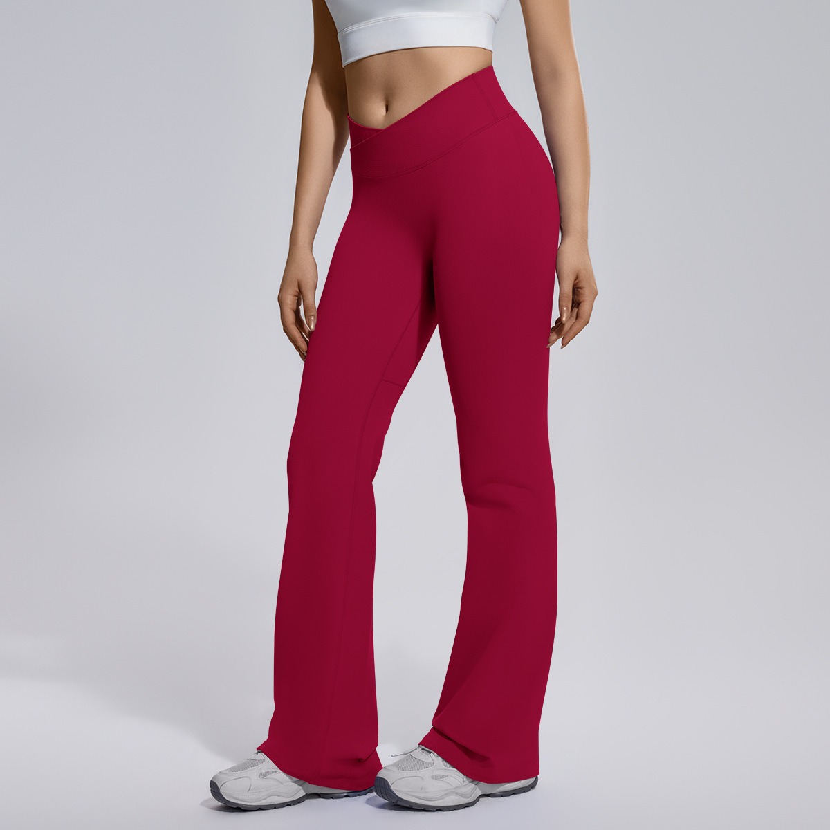 SKU-04-6719 cross waist wide leg pants-burgundy
