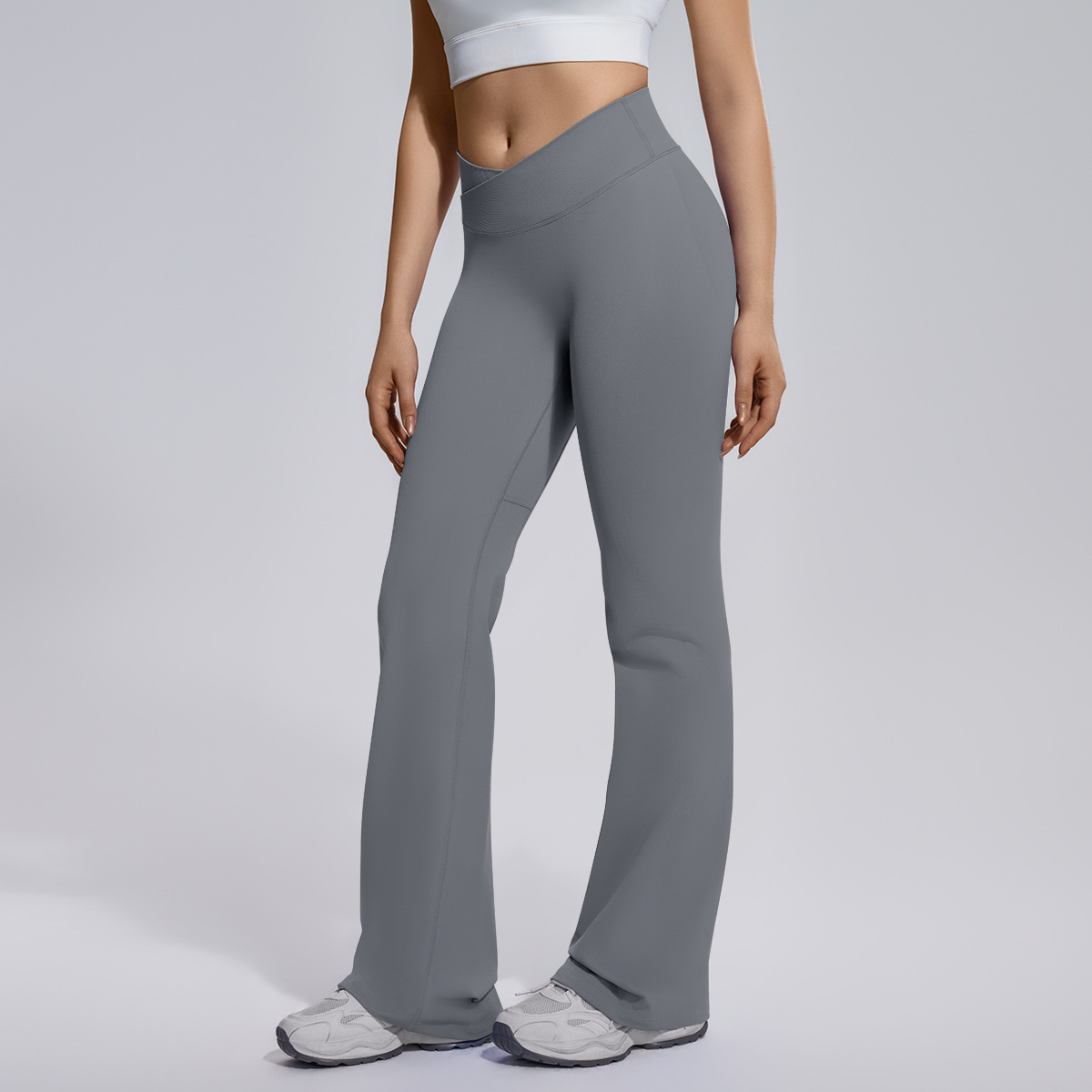 SKU-07-6719 cross waist wide leg pants-dark gray