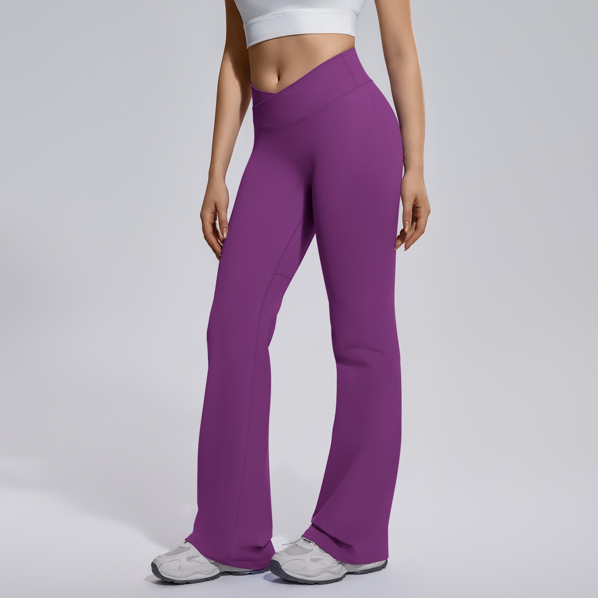 SKU-06-6719 cross waist wide leg pants-plum purple