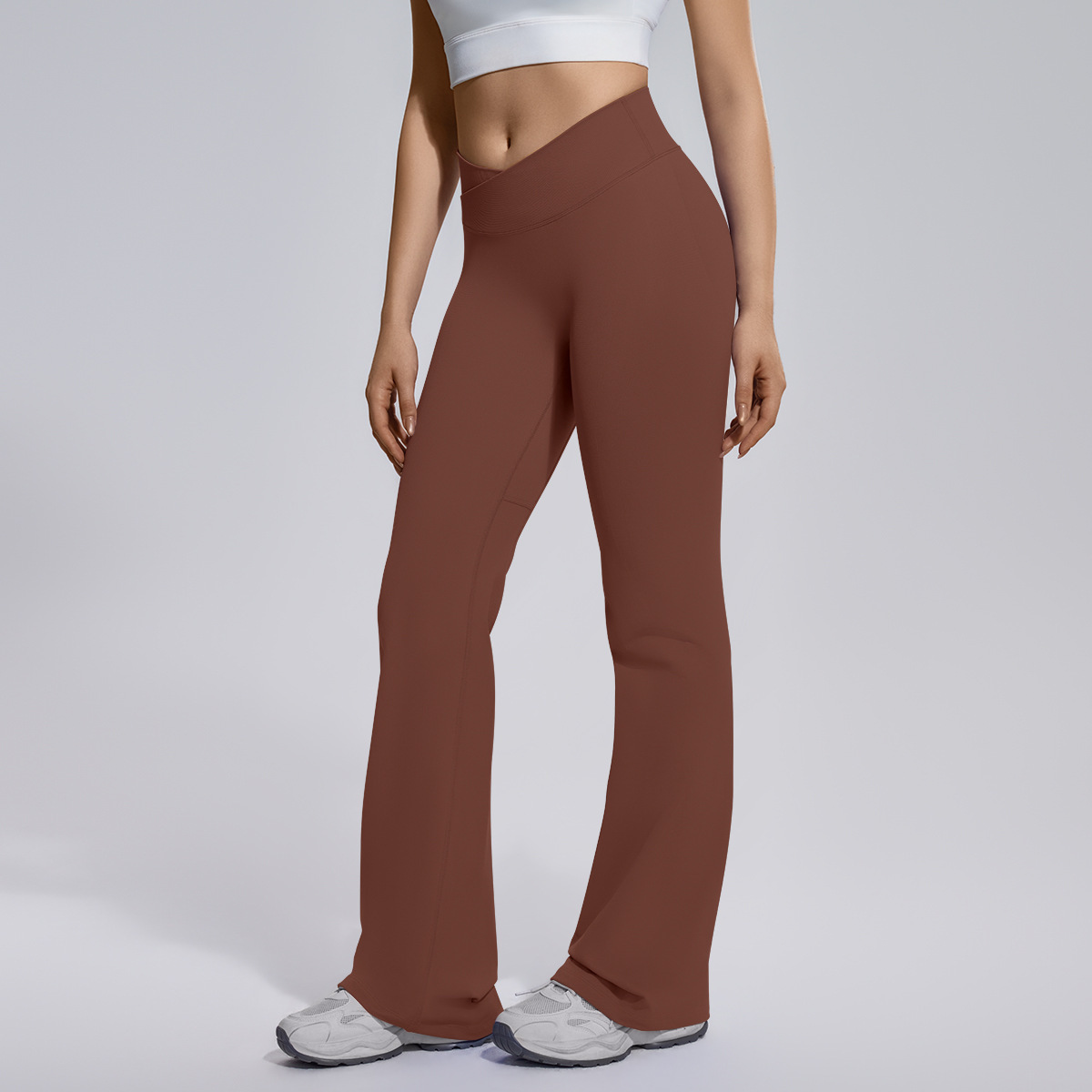 SKU-10-6719 cross waist wide leg pants-brown