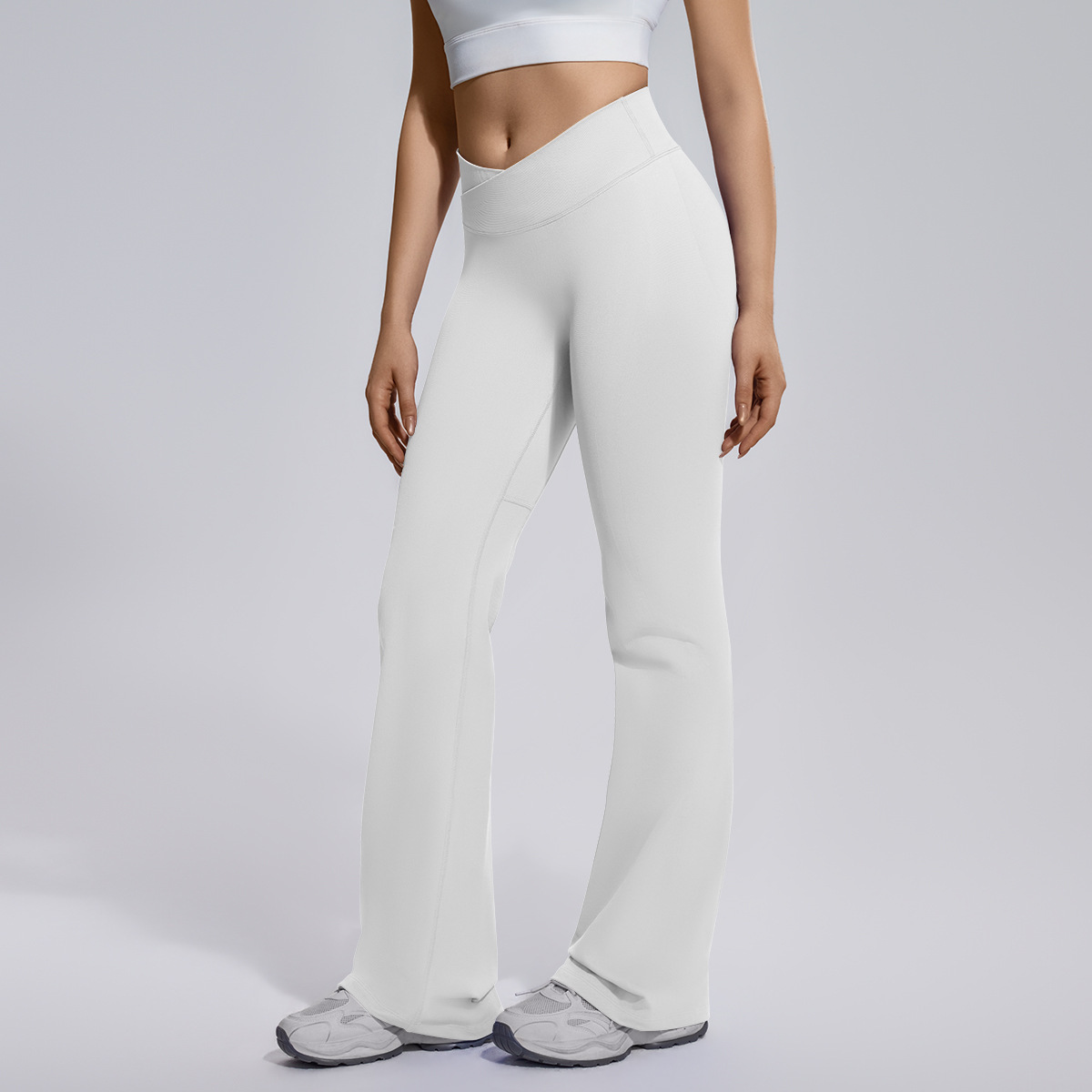 SKU-09-6719 cross waist wide leg pants-feather beige