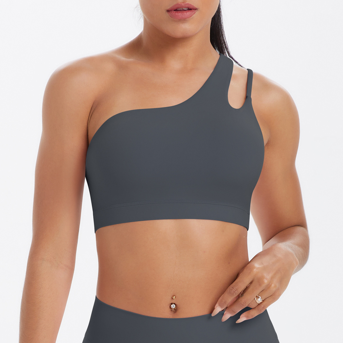 SKU-06-7114 one shoulder bra-graphite gray