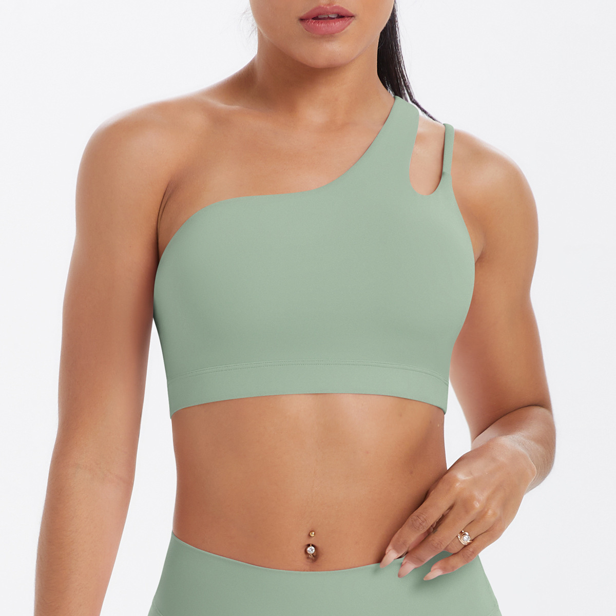 SKU-04-7114 one shoulder bra-basil green