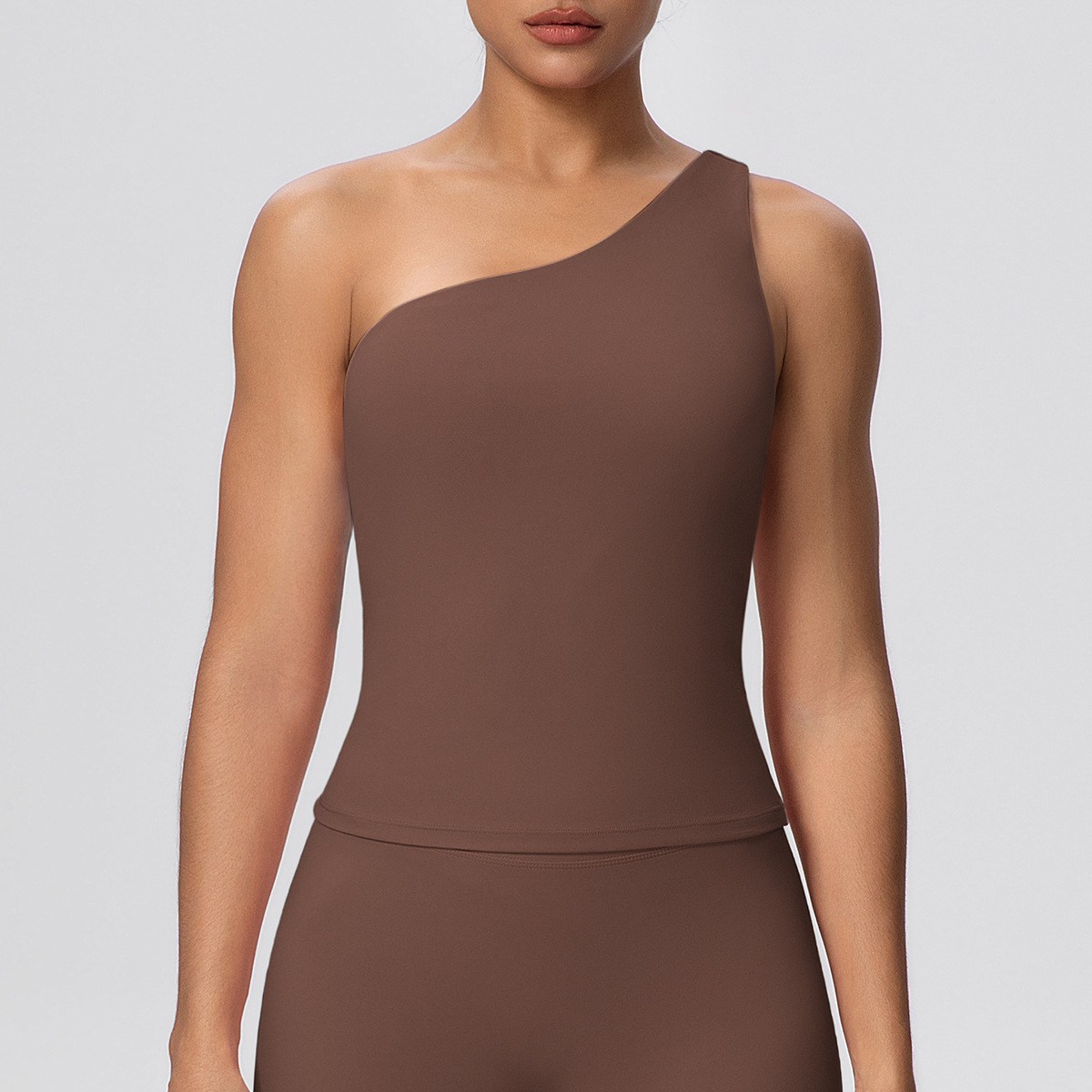 SKU-01-7129 one-shoulder vest-chestnut color