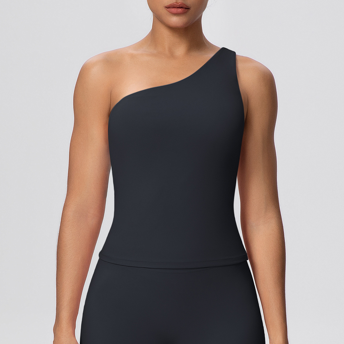 SKU-02-7129 one shoulder vest-black