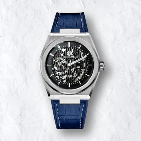 Nova skeleton silver blue leather main front 2