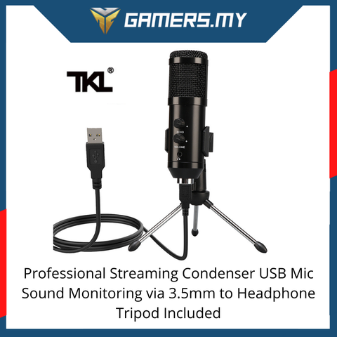 Professional Streaming Condenser USB Mic Sound Monitoring via 3.5mm to Headphone Tripod Included.png