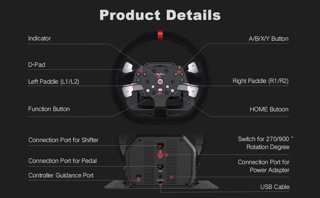 PXN V10 Force Feedback Steering Wheel, 100% Working Read Description