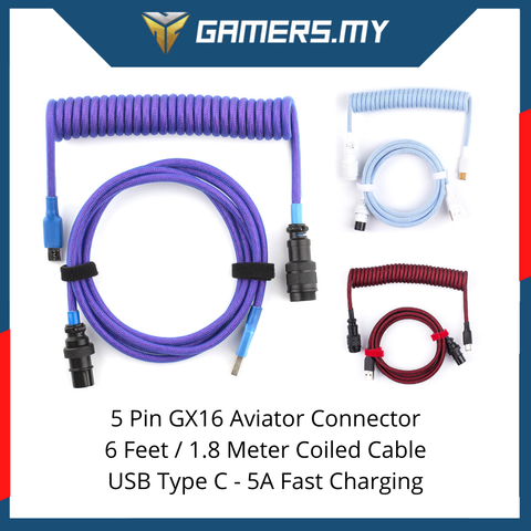 5 Pin GX16 Aviator Connector 6 Feet  1.8 Meter Coiled Cable USB Type C - 5A Fast Charging.png