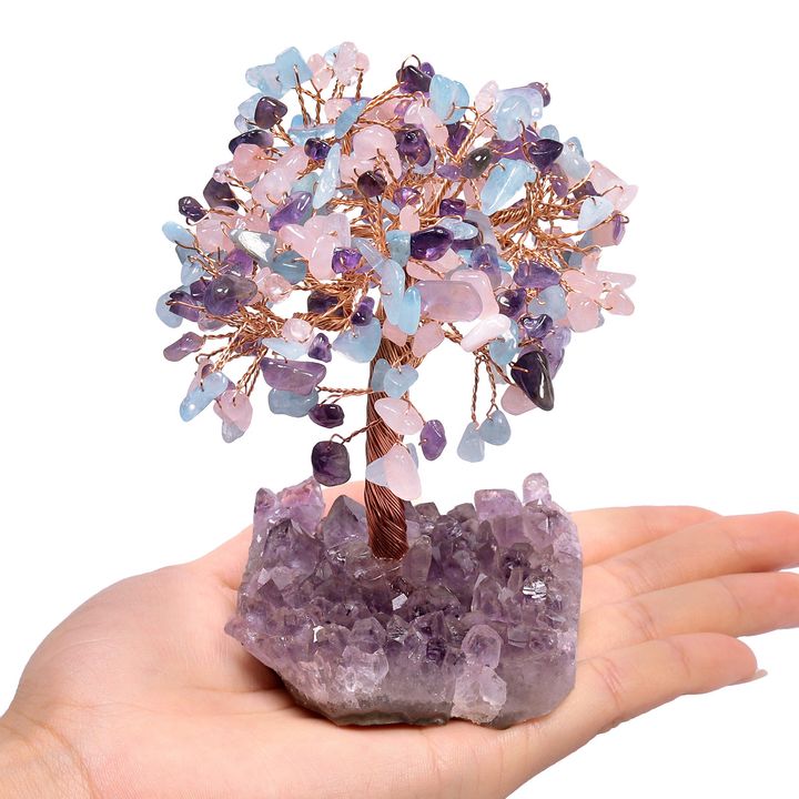 水晶樹 紫水晶＋粉水晶+藍 水晶洞原礦底座 智慧與情感的雙重平衡