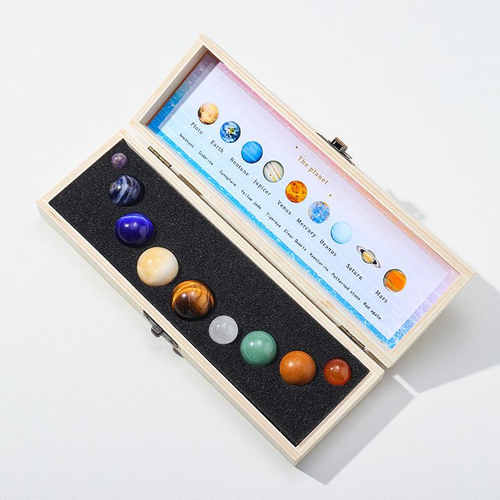 天然水晶球 九大行星水晶球套組 含木盒