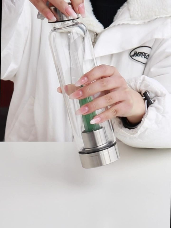 天然水晶柱能量水瓶 不鏽鋼玻璃水瓶