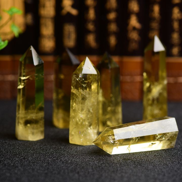 黃水晶水晶柱 黃水晶六棱柱 能量水晶柱 原石打磨