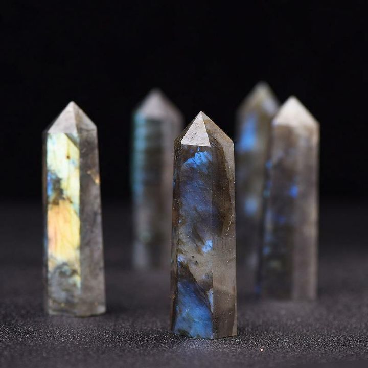 拉長石水晶柱 拉長石六棱柱 能量水晶柱 原石打磨