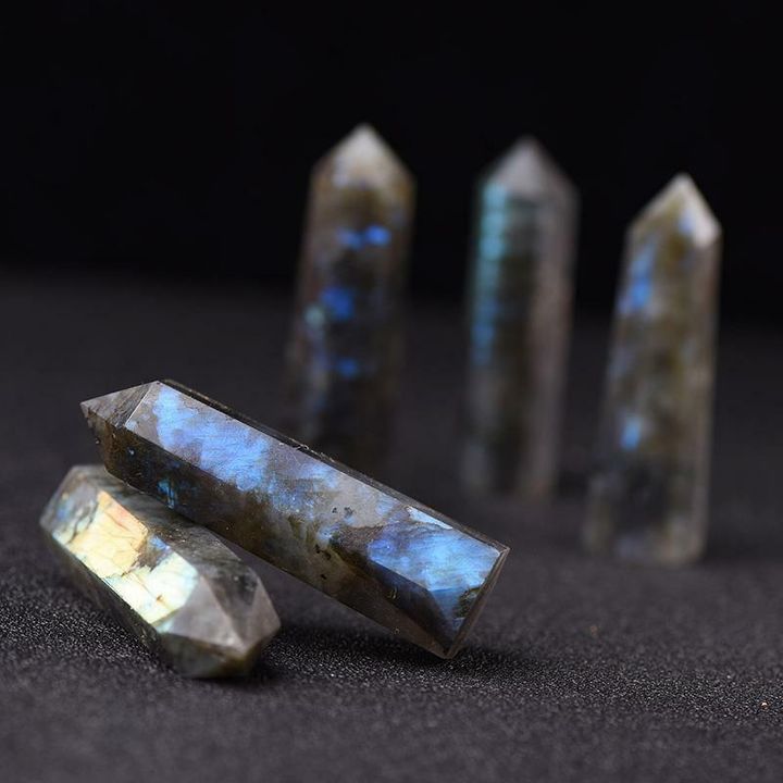 拉長石水晶柱 拉長石六棱柱 能量水晶柱 原石打磨