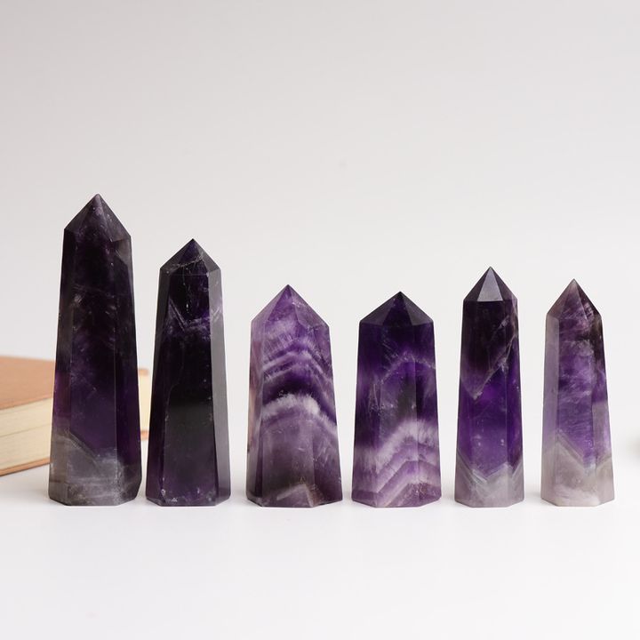 巴西紫水晶水晶柱 巴西紫水晶六棱柱 能量水晶柱 原石打磨