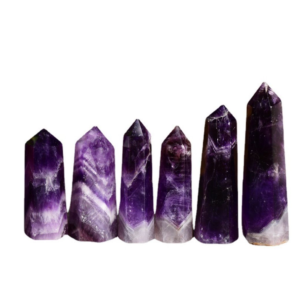 巴西紫水晶水晶柱巴西紫水晶六棱柱能量水晶柱｜原石打磨