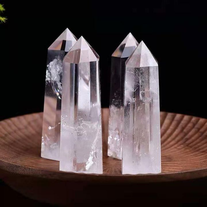 白水晶水晶柱 白水晶六棱柱 能量水晶柱 原石打磨