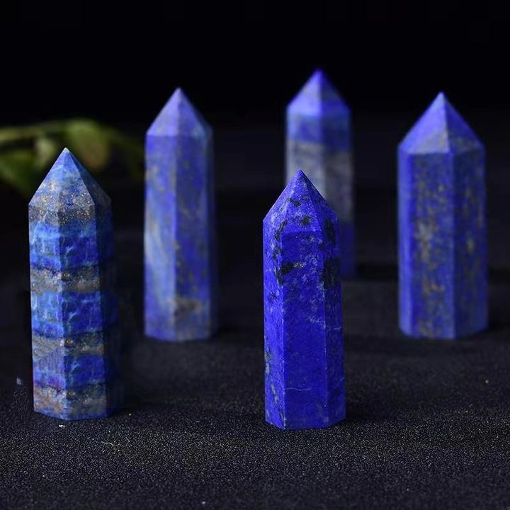 青金石水晶柱 青金石六棱柱 能量水晶柱 原石打磨