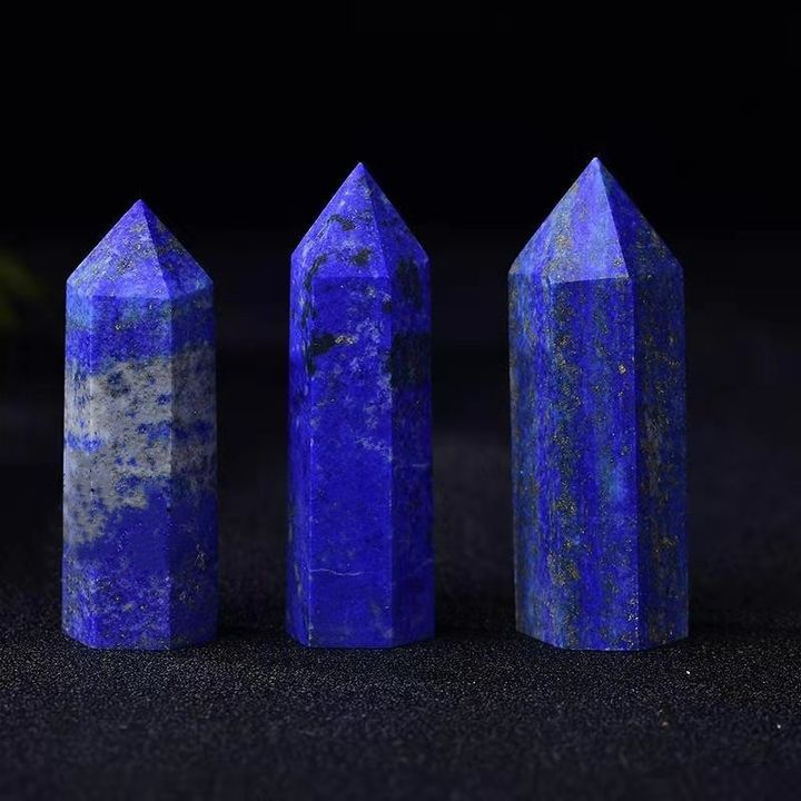青金石水晶柱 青金石六棱柱 能量水晶柱 原石打磨