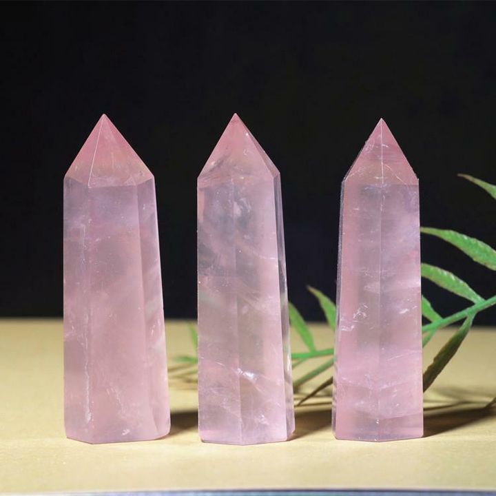 粉水晶水晶柱 粉水晶六棱柱 能量水晶柱 原石打磨