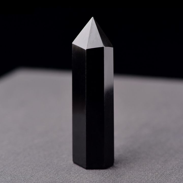 黑曜石水晶柱 黑曜石六棱柱 能量水晶柱 原石打磨