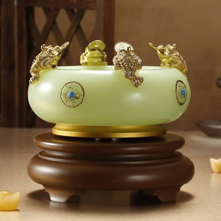 聚寶盆 白玉琉璃 青玉琉璃