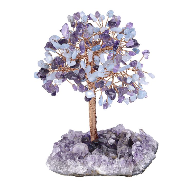 水晶樹 紫水晶＋海藍寶 水晶洞原礦底座 促進人際與靈性發展
