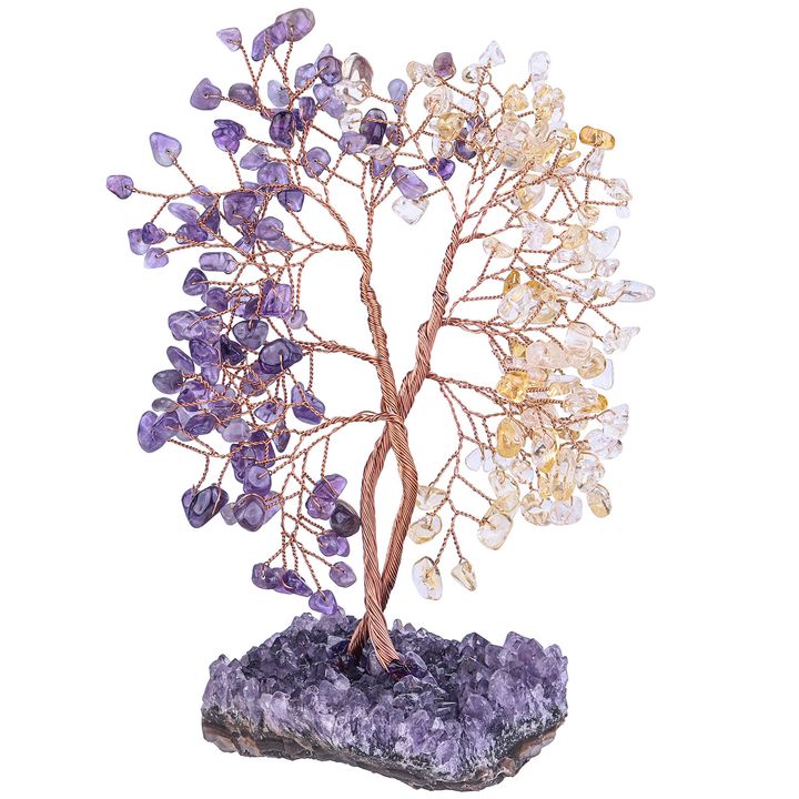 同心水晶樹 紫水晶＋黃水晶  水晶洞原礦底座 提身智慧與財富