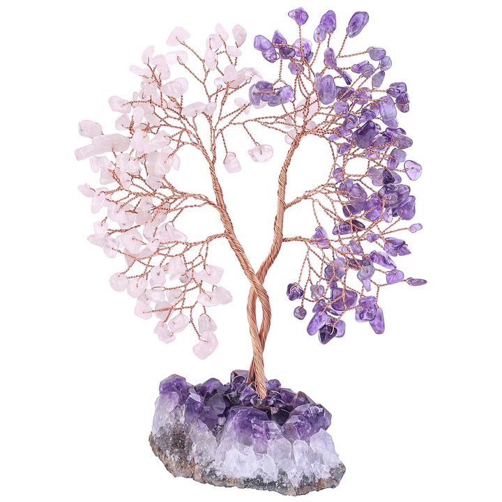 同心水晶樹 紫水晶＋粉水晶   水晶洞原礦底座  感情 人脈 智慧