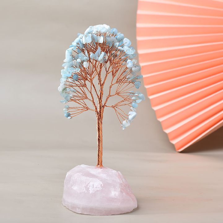 水晶樹 海藍寶 粉水晶 水晶原礦底座