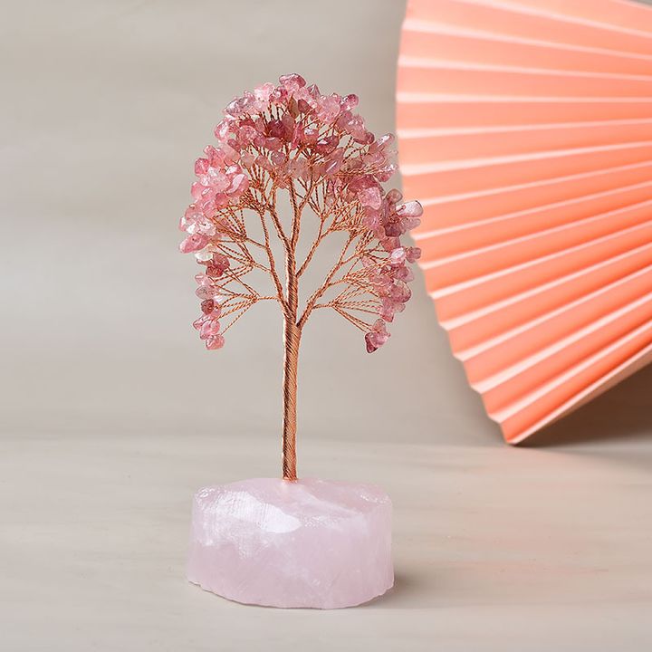 水晶樹 草莓晶 粉水晶 水晶原礦底座
