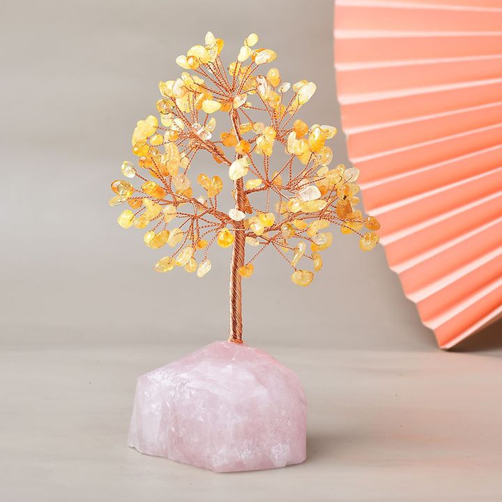 水晶樹 黃水晶 粉水晶  水晶原礦底座