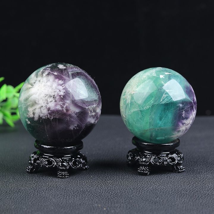 羽毛紫綠螢石水晶球 智慧啟發 靈性療癒 平衡能量