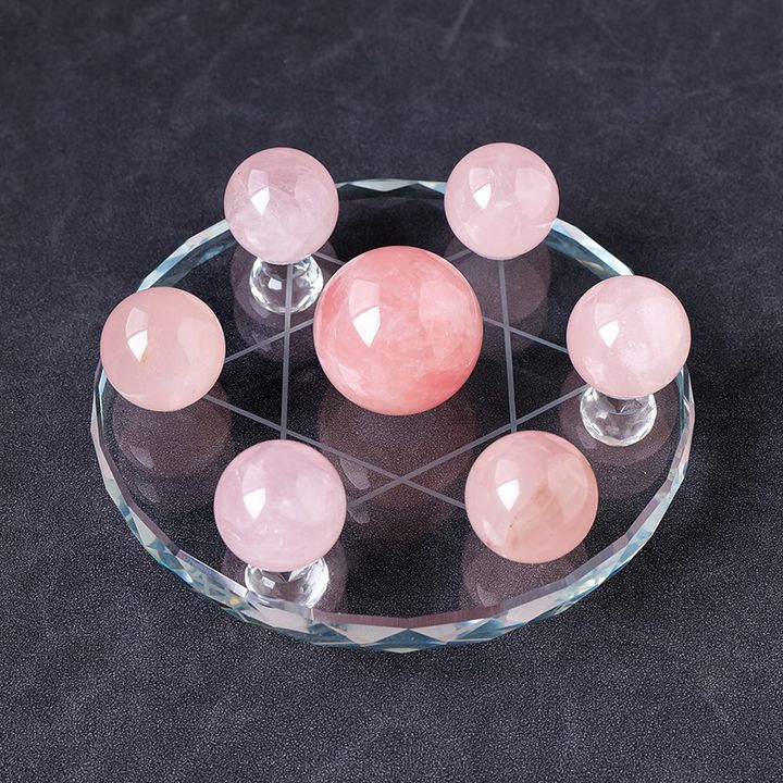 水晶球七星陣風水擺件 粉水晶球組合
