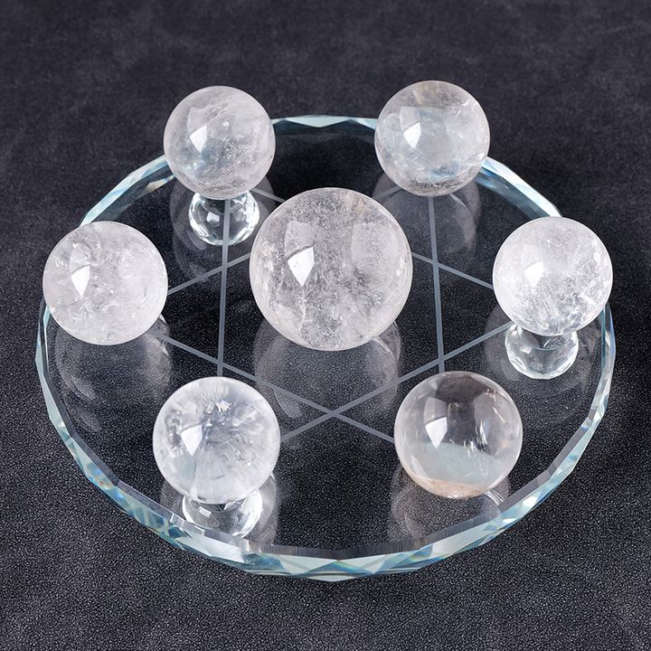 水晶球七星陣風水擺件 白水晶球組合