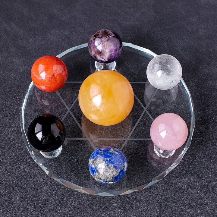 水晶球七星陣風水擺件 七色水晶球組合
