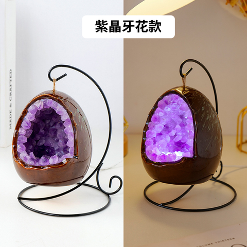 水晶LED夜燈 紫晶牙花款