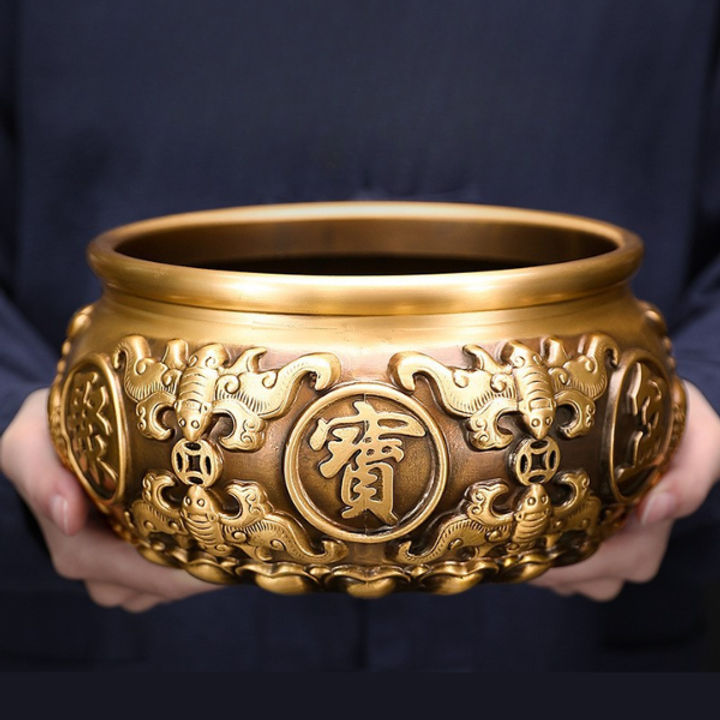 風水擺件 純銅聚寶盆風水擺件 招財聚寶 家居開運擺設 客廳 玄關 辦公室 節日送禮