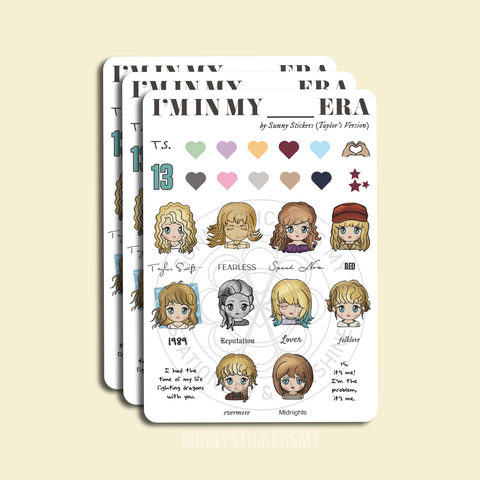 A6 Sticker Sheet] I'M IN MY ____ ERA / Taylor Swift's Chibi Eras Sticker  Sheet – Sunny Stickers MY